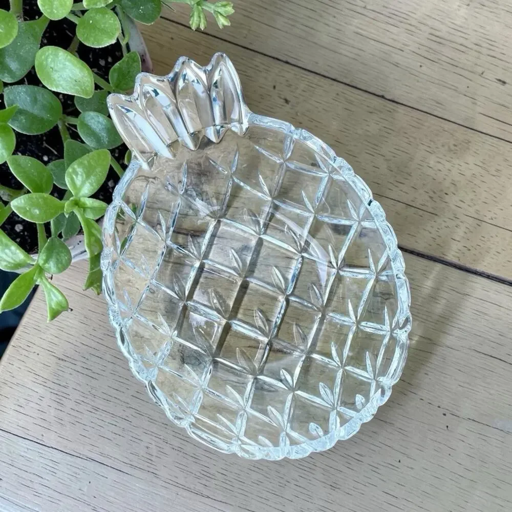 Vintage Glass Pineapple Bowl Diamond Cut Pattern Trinket Dish Jewelry Dish
